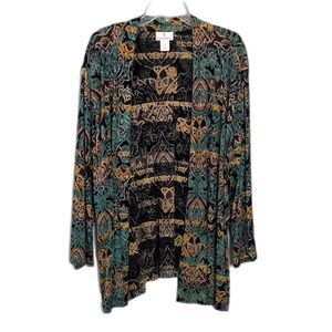 TTC The Travel Collection Teal Gold Stretch Slinky Shoulder Pads Jacket 2X VTG